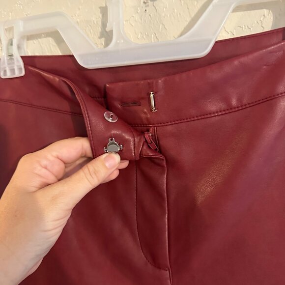 Bagatelle Red Faux Leather High Waisted Straight Leg Cropped Pants - Picture 7 of 9